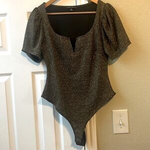Haute Monde Gold bodysuit metallic‎ glitter puff sleeve size medium